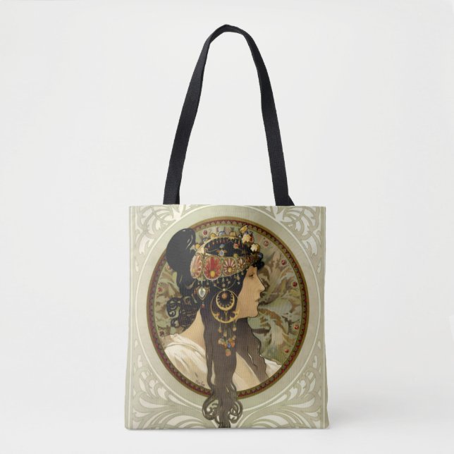 Bolsa Tote Alphonse Mucha - Byzantine Head Brunette (Frente)