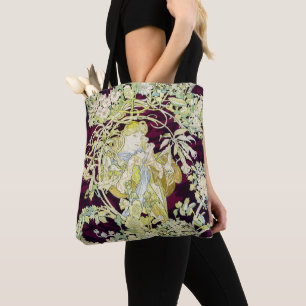 Bolsa Tote Alphonse Mucha Mulher com Margarida Art Nouveau Ar
