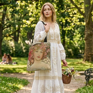 Bolsa Tote Alphonse Mucha - saco de vintagem artístico floral