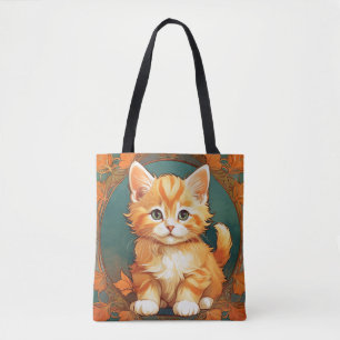 Bolsa Tote Alphonse Mucha Style Orange Cat