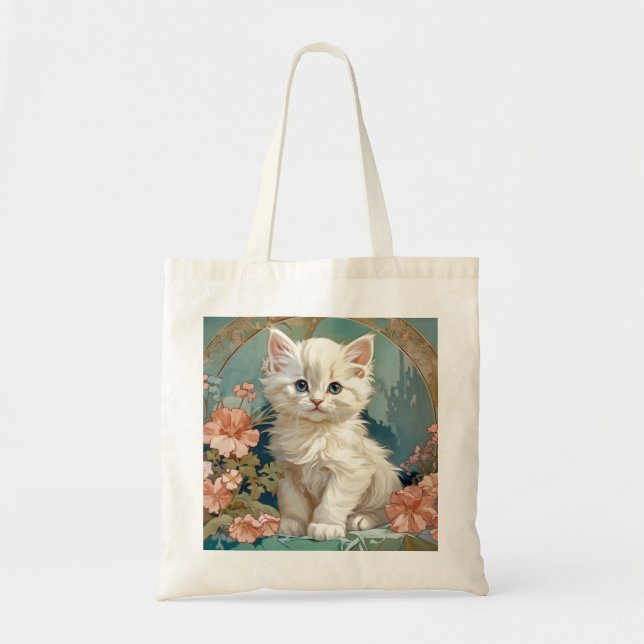 Bolsa Tote Alphonse Mucha Style White Cat (Frente)