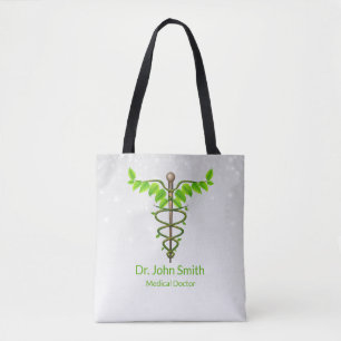 Bolsa Tote Alternativo Médico Caduco Verde Folha Branca