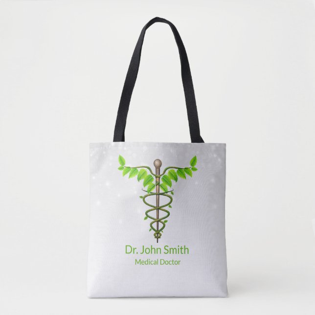 Bolsa Tote Alternativo Médico Caduco Verde Folha Branca (Frente)