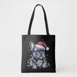 Bolsa Tote Amante de Bulldog Francês Frenchie Chapéu de Natal