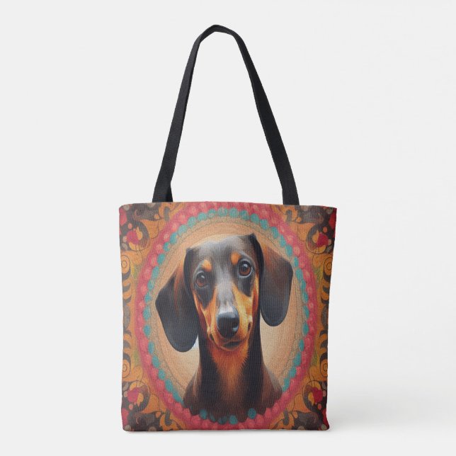 Bolsa Tote Amante de Cão de Dachshund Cortado de Fronteira Re (Verso)