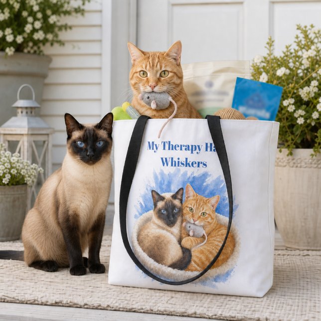 Bolsa Tote Amante de Gato Siamês e Gengibre  (Criador carregado)