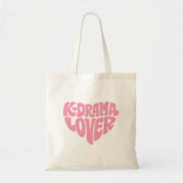 Bolsa Tote Amante de Kdrama Coração Rosa Tipografia Fofo Simp