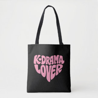Bolsa Tote Amante de Kdrama Coração Rosa Tipografia Simples P
