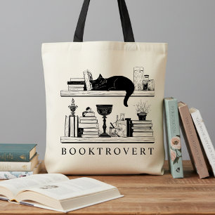 Bolsa Tote Amante de Livros Booktrovert Gato Preto