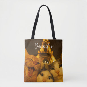 Bolsa Tote Amante do Grupo de Selfie de Gato Noturno de Paris