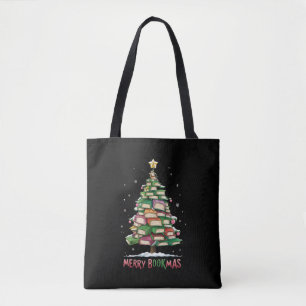 Bolsa Tote Amante do Livro de Natal Árvore Bibliotecário Feli