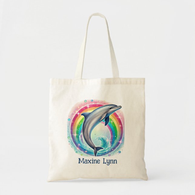 Bolsa Tote Amantes bonitos de golfinhos adicionam nome (Frente)