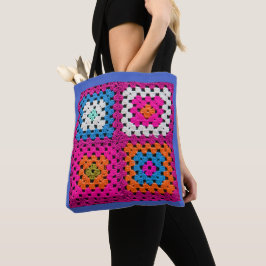 Bolsa Tote Amantes de Crochet Square de Cores Vivas