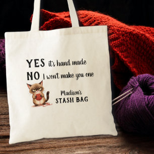 Bolsa Tote Amantes de Fio Divertidos Gatos Mal-humorados Tric