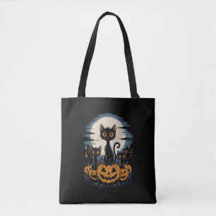 Bolsa Tote Amantes de Gatos Pretos Halloween Noite Estrelada