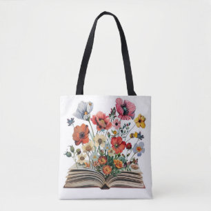 Bolsa Tote Amantes de Livros Leitores Bibliófilos Flores