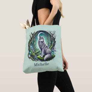 Bolsa Tote Amantes de lobos fofos adicionam nome
