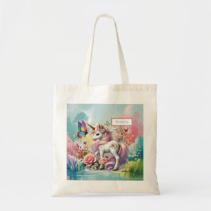 Bolsa Tote Amantes de unicórnios fofos adicionam nome