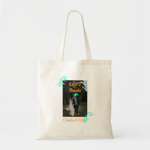 Bolsa Tote Amar e obrigados casal de casamento foto moderna a