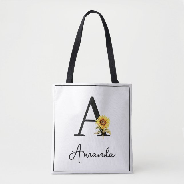 Bolsa Tote Amarelo Amarelo Nome Monograma Personalizado Giras (Frente)