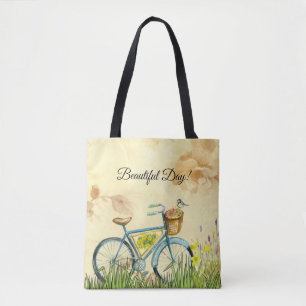 Bolsa Tote Amarelo Bicicleta Azul