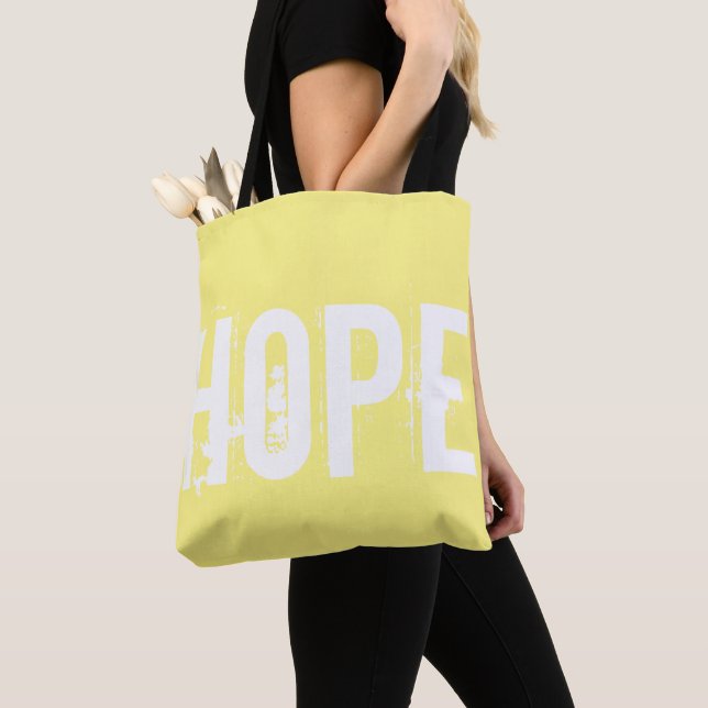 Bolsa Tote Amarelo brilhante com texto branco Esperança (Close Up)