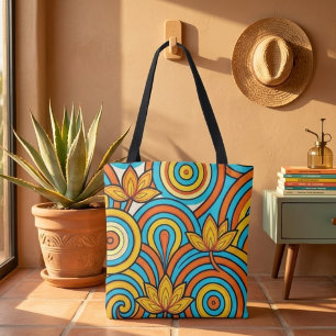 Bolsa Tote Amarelo Brilhante, Laranja e Turquesa Nouveau Flux