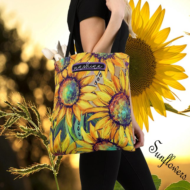 Bolsa Tote Amarelo de Girassol Azul  (Sunflower Yellow Blue Tote Bag)