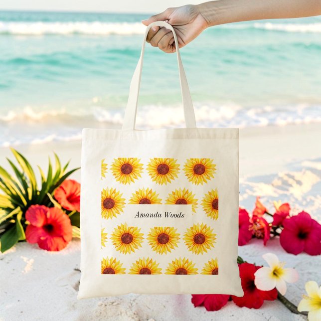 Bolsa Tote Amarelo de Girassol Floral Branco (Criador carregado)