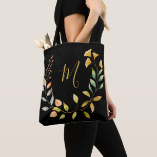 Bolsa Tote Amarelo de outono de aquarela Elegante, preto