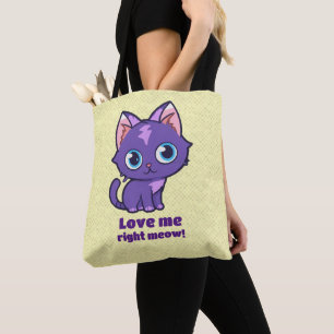 Bolsa Tote Amarelo de vetor de gata de anime roxo
