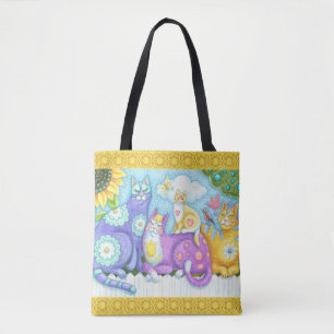 Bolsa Tote Amarelo FELINO LUNÁTICO da SACOLA do CAT dos