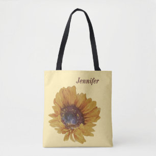 Bolsa Tote Amarelo Manteiga aquarela Girassol Nomeado