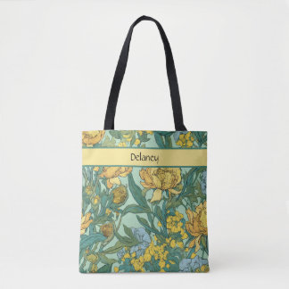 Bolsa Tote Amarelo Manteiga Floral Vintage Retro
