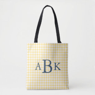 Bolsa Tote Amarelo Manteiga Gingham Monogramado