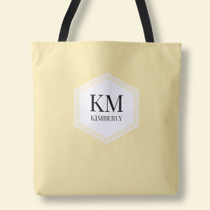 Bolsa Tote Amarelo Manteiga Monograma Simples Moderno Persona
