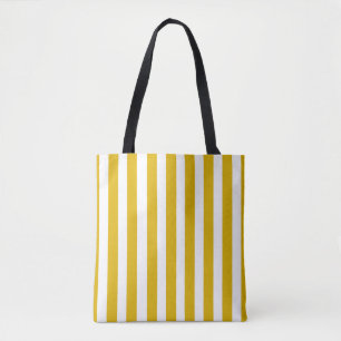Bolsa Tote Amarelo Mostarda e Listras Verticais Brancas