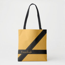 Bolsa Tote Amarelo Mostarda Listras Pretas Personalizadas Ten