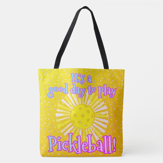 Bolsa Tote Amarelo-Sol Bom Dia Para Jogar Pickleball (Frente)