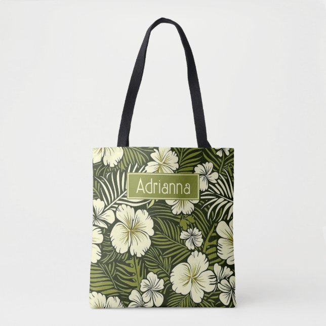 Bolsa Tote Amarelo tropical e Floral verde (Frente)