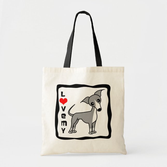 Bolsa Tote Ame meu galgo italiano - cinza (Frente)