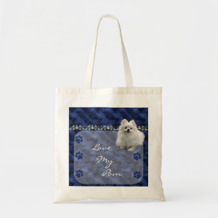 Bolsa Tote Ame minha sacola de Pom Pomeranian - azul