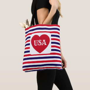 Bolsa Tote Ame o Coração Divertido Vermelho Branco Azul Patri