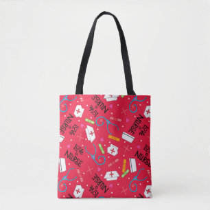 Bolsa Tote Ame um Enfermeiro Vermelho com Enfermeira Motifs
