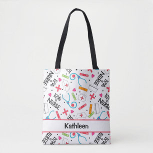 Bolsa Tote Ame um nome branco da arte da enfermeira