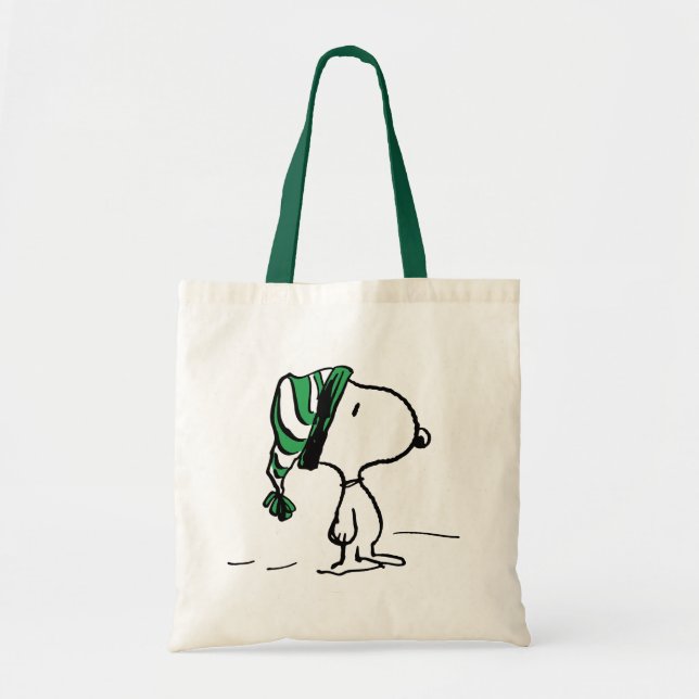 Bolsa Tote Amendoins | Boné de Neve Verde Snoopy (Frente)