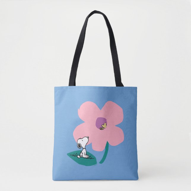 Bolsa Tote Amendoins | Ilustração da Flor Rosa-Rosa Natural (Frente)