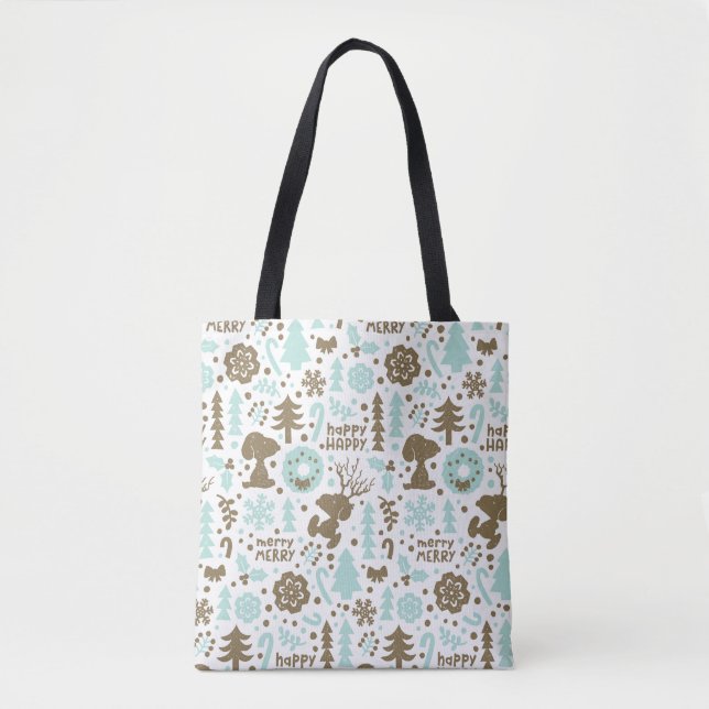 Bolsa Tote Amendoins | Padrão de Natal Snoopy Frosty (Frente)