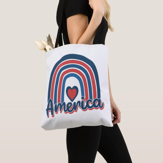 Bolsa Tote América 4 de julho Celebração Rainbow EUA (Close Up)