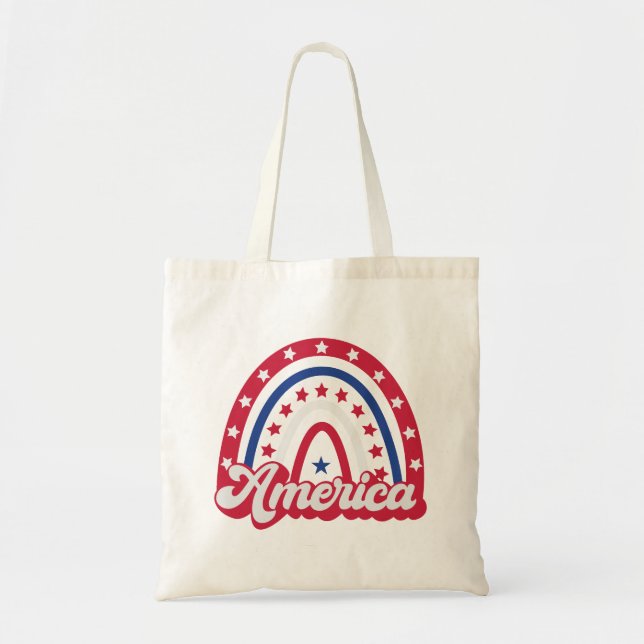 Bolsa Tote América Boho Rainbow 4 de julho de 1776 (Frente)